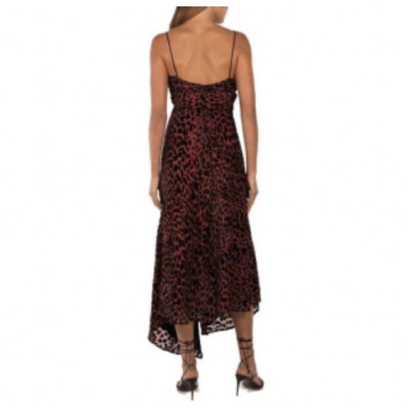 MISHA RED LEOPARD HARPA DRESS Burnout Velvet Front Slit Lined US 10 $419.95 - Picture 3 of 13